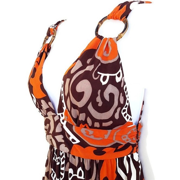 SiLK Milly Knit Dress Fit Flare Plunging V Neck Mod Bamboo O Ring Side Zip USA P - Picture 2 of 8